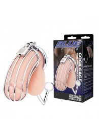 Серебристая металлическая клетка с анальным стимулятором Cock Cage - BlueLine - купить с доставкой в Реутове