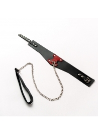 Черный широкий ошейник с красным декором и поводком - Crazy Handmade - купить с доставкой в Реутове