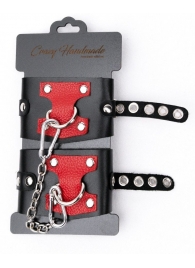 Черные наручники с красным декором и заклепками - Crazy Handmade - купить с доставкой в Реутове