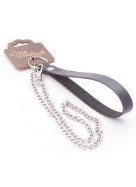 Серебристый металлический поводок с кожаной черной ручкой - 80 см. - Crazy Handmade - купить с доставкой в Реутове