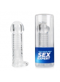 Прозрачная рельефная насадка-реалистик с петлей для мошонки - 13,5 см. - Sex Expert - в Реутове купить с доставкой