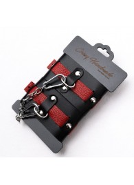 Черно-красные кожаные наручники на металлической сцепке - Crazy Handmade - купить с доставкой в Реутове