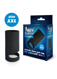 Черная открытая насадка на пенис с кольцом для мошонки XXL-size - 9,4 см. - Sex Expert - в Реутове купить с доставкой