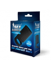 Черная открытая насадка на пенис с кольцом для мошонки XXXL-size - 9,9 см. - Sex Expert - в Реутове купить с доставкой