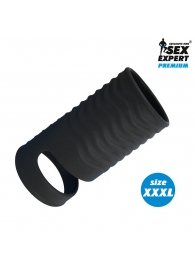 Черная открытая насадка на пенис с кольцом для мошонки XXXL-size - 9,9 см. - Sex Expert - в Реутове купить с доставкой