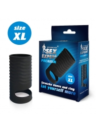 Черная открытая насадка на пенис с кольцом для мошонки XL-size - 8,9 см. - Sex Expert - в Реутове купить с доставкой