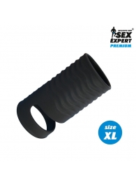 Черная открытая насадка на пенис с кольцом для мошонки XL-size - 8,9 см. - Sex Expert - в Реутове купить с доставкой