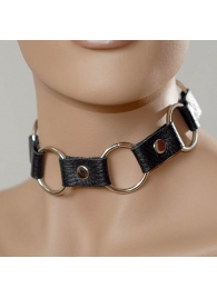 Кожаный черный ошейник с кольцами - Sitabella - купить с доставкой в Реутове