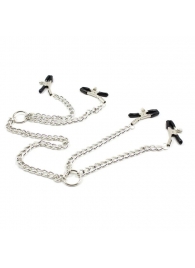 Серебристые зажимы для сосков и половых губ на тонкой цепочке - Notabu - купить с доставкой в Реутове