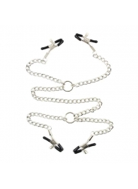 Серебристые зажимы для сосков и половых губ на тонкой цепочке - Notabu - купить с доставкой в Реутове