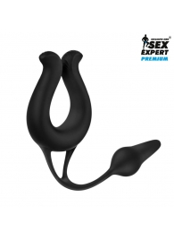 Черная вибронасадка Sex Expert с анальной втулкой - Sex Expert - в Реутове купить с доставкой