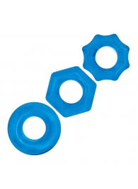 Комплект из трех голубых колец для эрекции 3-Pack Nuts   Bolts Stretch Cock Ring Set - BlueLine - в Реутове купить с доставкой