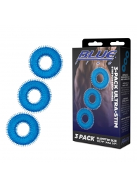 Комплект из трех голубых колец для эрекции 3-Pack Ultra-Stim Stretch Cock Rings - BlueLine - в Реутове купить с доставкой