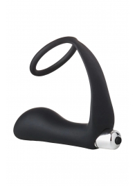 Черное эрекционное кольцо с вибропробкой Vibrating Anal Plug With Cockring - Dream Toys - в Реутове купить с доставкой