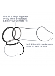 Набор из трех черных эрекционных колец Silicone 3-Ring Stamina Set - Pipedream - в Реутове купить с доставкой
