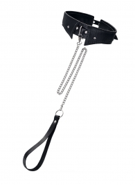 Черный кожаный ошейник-воротник с поводком - Pecado - купить с доставкой в Реутове