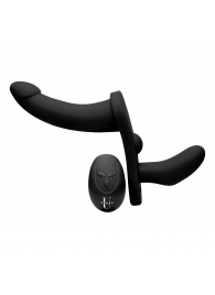 Черный вибрострапон Double Take 10X Double Penetration Vibrating Strap-on Harness - XR Brands - купить с доставкой в Реутове