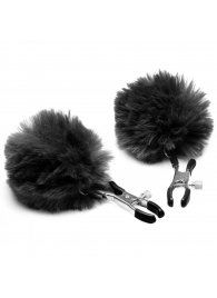Зажимы для сосков с черным помпонами Pom Pom Nipple Clamps - XR Brands - купить с доставкой в Реутове