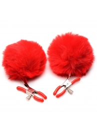 Красные зажимы на соски с помпонами Pom Pom - XR Brands - купить с доставкой в Реутове