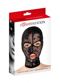 Черная кружевная маска на голову с отверстиями для глаз и рта - Fetish Tentation - купить с доставкой в Реутове
