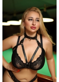 Черная кожаная сбруя с ошейником plus size из нежной кожи - БДСМ Арсенал - купить с доставкой в Реутове