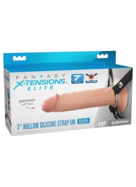Телесный полый страпон на черных ремнях Hollow Silicone Strap-on - 17,8 см. - Pipedream - купить с доставкой в Реутове