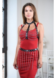 Черно-серебристая портупея-юбка plus size с цепочками - БДСМ Арсенал - купить с доставкой в Реутове