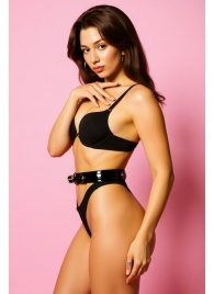 Эффектный черный пояс из лаковой эко-кожи - БДСМ Арсенал - купить с доставкой в Реутове