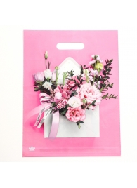 Розовый пакет с цветочным принтом и вырубной ручкой (40х31 см) - Сима-Ленд - купить с доставкой в Реутове