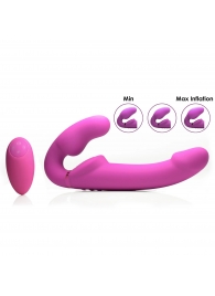 Розовый безремневой страпон с вибрацией и функцией расширения Inflatable Ergo-Fit Strapless Strap-On - XR Brands - купить с доставкой в Реутове