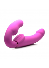 Розовый безремневой страпон с вибрацией и функцией расширения Inflatable Ergo-Fit Strapless Strap-On - XR Brands - купить с доставкой в Реутове