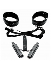 Черная бондажная система Acquire Easy Access Thigh Harness with Wrist Cuffs - XR Brands - купить с доставкой в Реутове