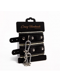 Черные скругленные наручники с мягкой бежевой подкладкой - Crazy Handmade - купить с доставкой в Реутове