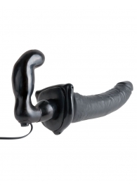 Черный страпон с вагинальной пробкой Deluxe Vibrating Penetrix Strap-On - 19 см. - Pipedream - купить с доставкой в Реутове