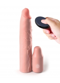 Телесная вибронасадка на член 3  Vibrating Mega X-tension with Remote - 22,9 см. - Pipedream - в Реутове купить с доставкой