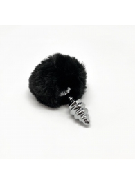Серебристая анальная пробка с черным хвостиком Metal Anal Fluffly Twist Plug S - Adrien Lastic