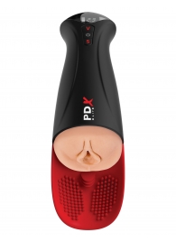 Телесный мастурбатор-вагина в черной колбе с вибрацией Fuck-O-Matic Pro XL - Pipedream - в Реутове купить с доставкой