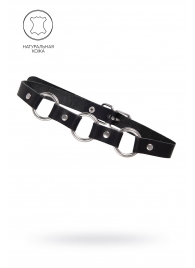 Черный кожаный чокер-ошейник с тремя кольцами - Pecado - купить с доставкой в Реутове