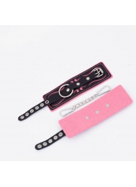 Черно-розовые кожаные наручники с розовой строчкой - Crazy Handmade - купить с доставкой в Реутове