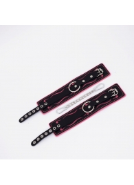 Черно-розовые кожаные оковы с розовой строчкой - Crazy Handmade - купить с доставкой в Реутове