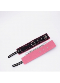 Черно-розовые кожаные оковы с розовой строчкой - Crazy Handmade - купить с доставкой в Реутове