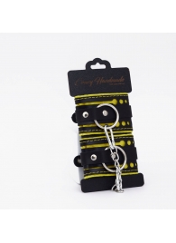 Черно-желтые кожаные наручники с жёлтой строчкой - Crazy Handmade - купить с доставкой в Реутове