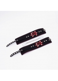 Черные кожаные оковы с красным декором и строчкой - Crazy Handmade - купить с доставкой в Реутове