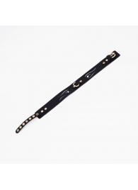 Черный кожаный ошейник с золотистой фурнитурой - Crazy Handmade - купить с доставкой в Реутове