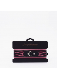 Черно-розовый кожаный ошейник с розовой строчкой - Crazy Handmade - купить с доставкой в Реутове