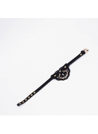 Черный фигурный кожаный ошейник с золотистой фурнитурой - Crazy Handmade - купить с доставкой в Реутове