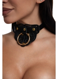 Черный фигурный кожаный ошейник с золотистой фурнитурой - Crazy Handmade - купить с доставкой в Реутове