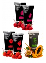 Набор из 5 съедобных лубрикантов JUJU (клубника х 2, малина х 2, тропические фрукты) - JuJu - купить с доставкой в Реутове