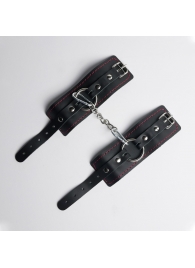 Черные кожаные наручники с красной строчкой - Crazy Handmade - купить с доставкой в Реутове