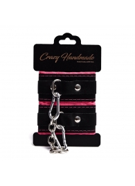 Черно-розовые скругленные наручники с мягкой подкладкой - Crazy Handmade - купить с доставкой в Реутове